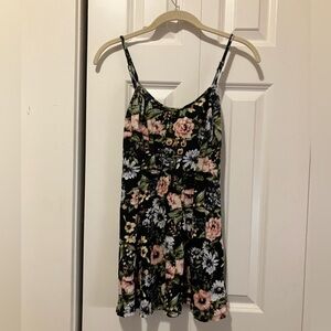 Long floral pattern spaghetti strap tank top tunic shirt